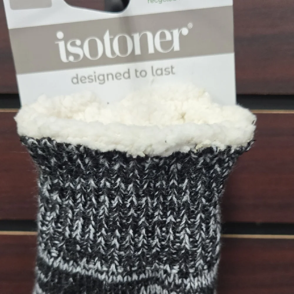 Isotoner | Adult Smartdri Knit Gloves – Black Abstract Sherpasoft Lined | OSFM